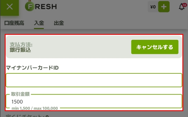 入金額やマイナンバーカードなど必要事項を入力する